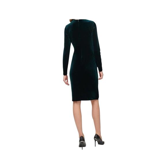 NWT CALVIN KLEIN WOMENS 10 VELVET WRAP LONG SLEEVE DRESS GREEN 80s HOLIDAY - Picture 3 of 9